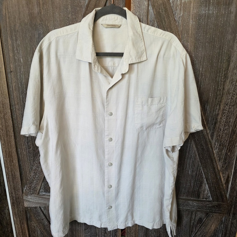 Paradise Collection Shirt Men's Size XXL Cream 100% Silk Button Up Short Sleeve